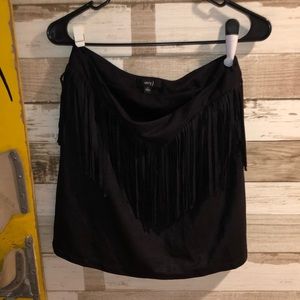 Black fringe mini skirt